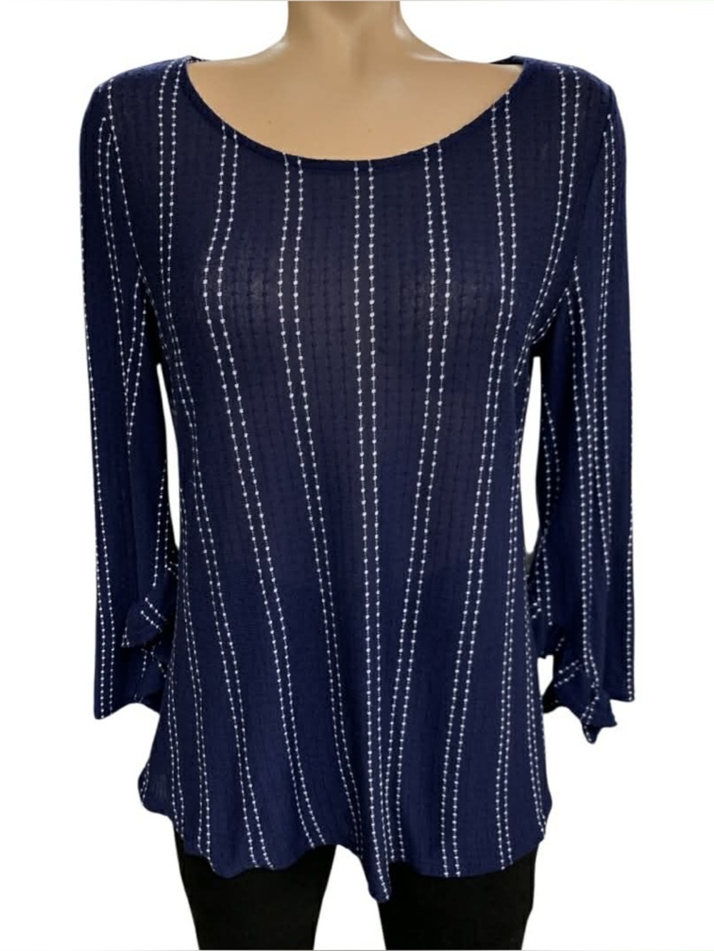 W5 Navy Vertical Stripe Long-Sleeve Scoop Neck Top Size M